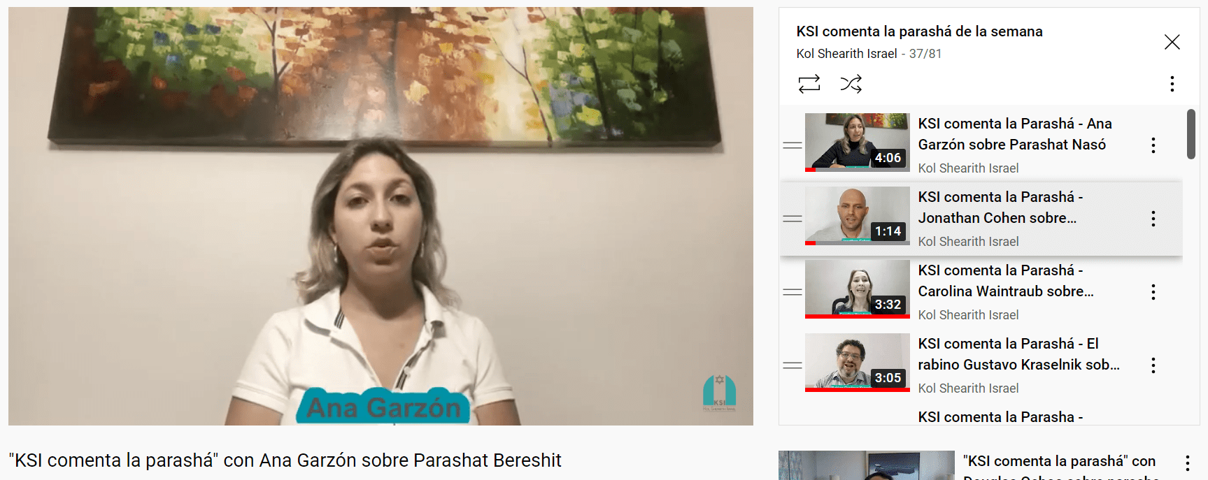 KSI comments on the parashah with Ana Garzón on Parashat Bereshit