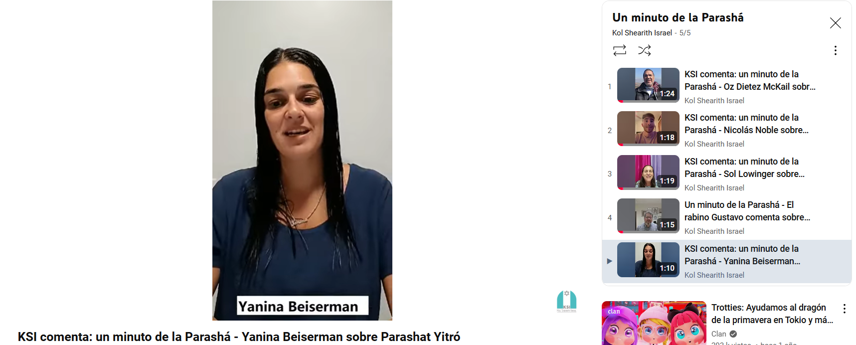 KSI comenta: un minuto de la Parashá – Yanina Beiserman sobre Parashat Yitró