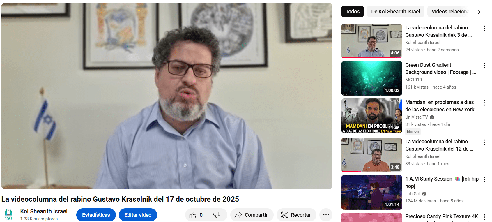 La videocolumna del rabino Gustavo del 17 de octubre de 2025