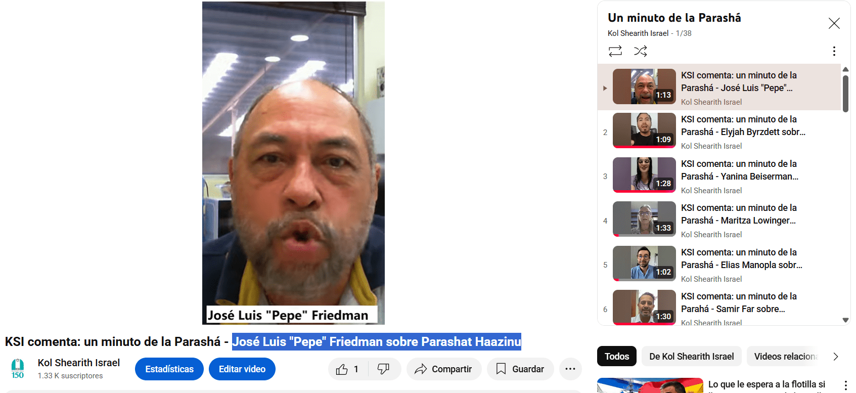 KSI comenta: un minuto de la Parashá – José Luis «Pepe» Friedman sobre Parashat Haazinu