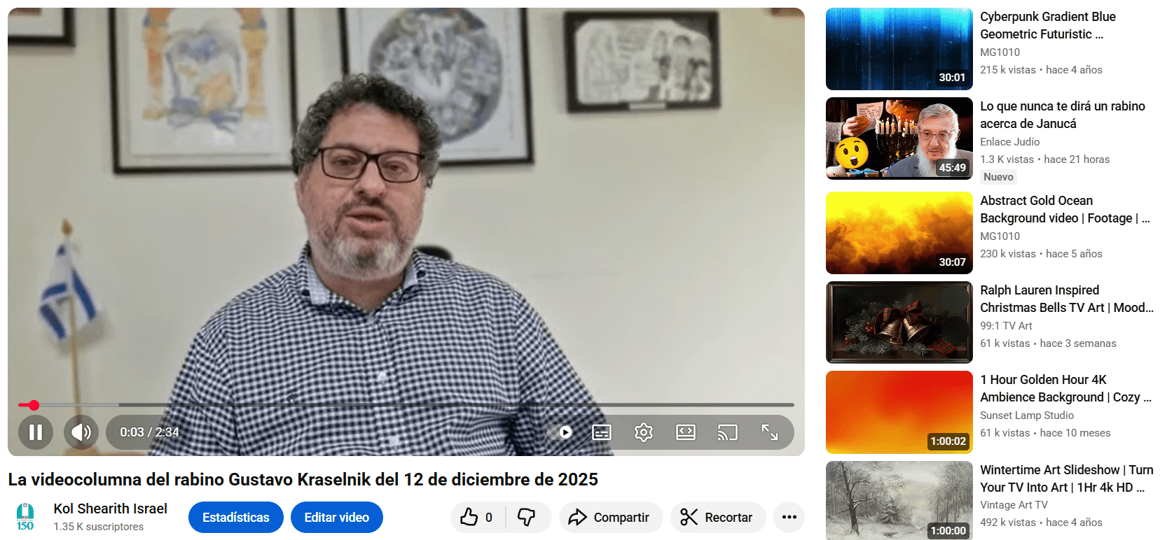 La videocolumna del rabino Gustavo del 12 de diciembre de 2025