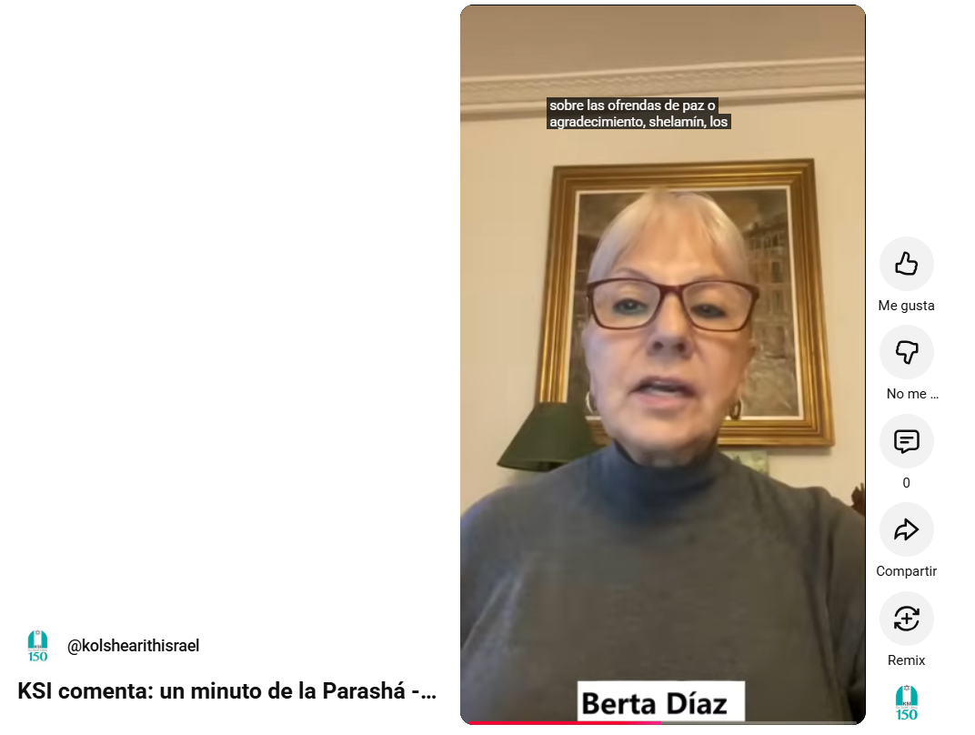 KSI comenta: un minuto de la Parashá – Berta Díaz sobre Parashat Vaikrá