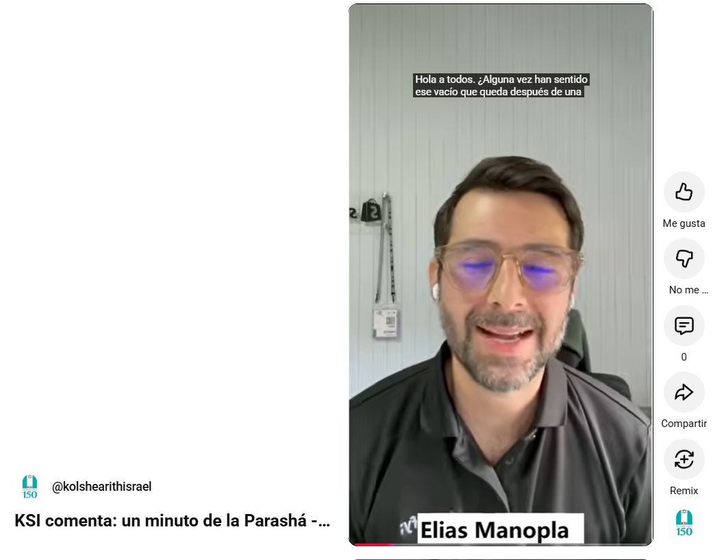 KSI comenta: un minuto de la Parashá – Elias Manopla sobre Parashat Sheminí