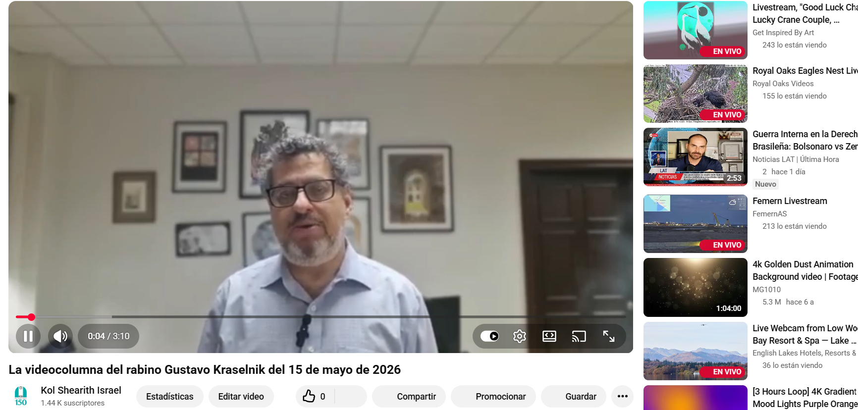 La videocolumna del rabino Gustavo del 15 de mayo de 2026